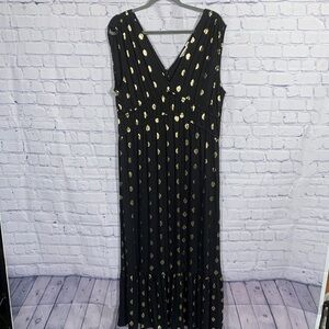 Boden Womens Maxi Dress V-Neck Gold Diamond Print Black Sz 14R Tiered Sleeveless